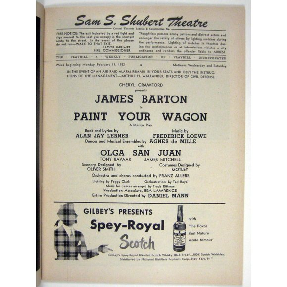 Paint Your Wagon Playbill February 1952 San Juan James Barton Postcard Ticket - Picture 4 of 11